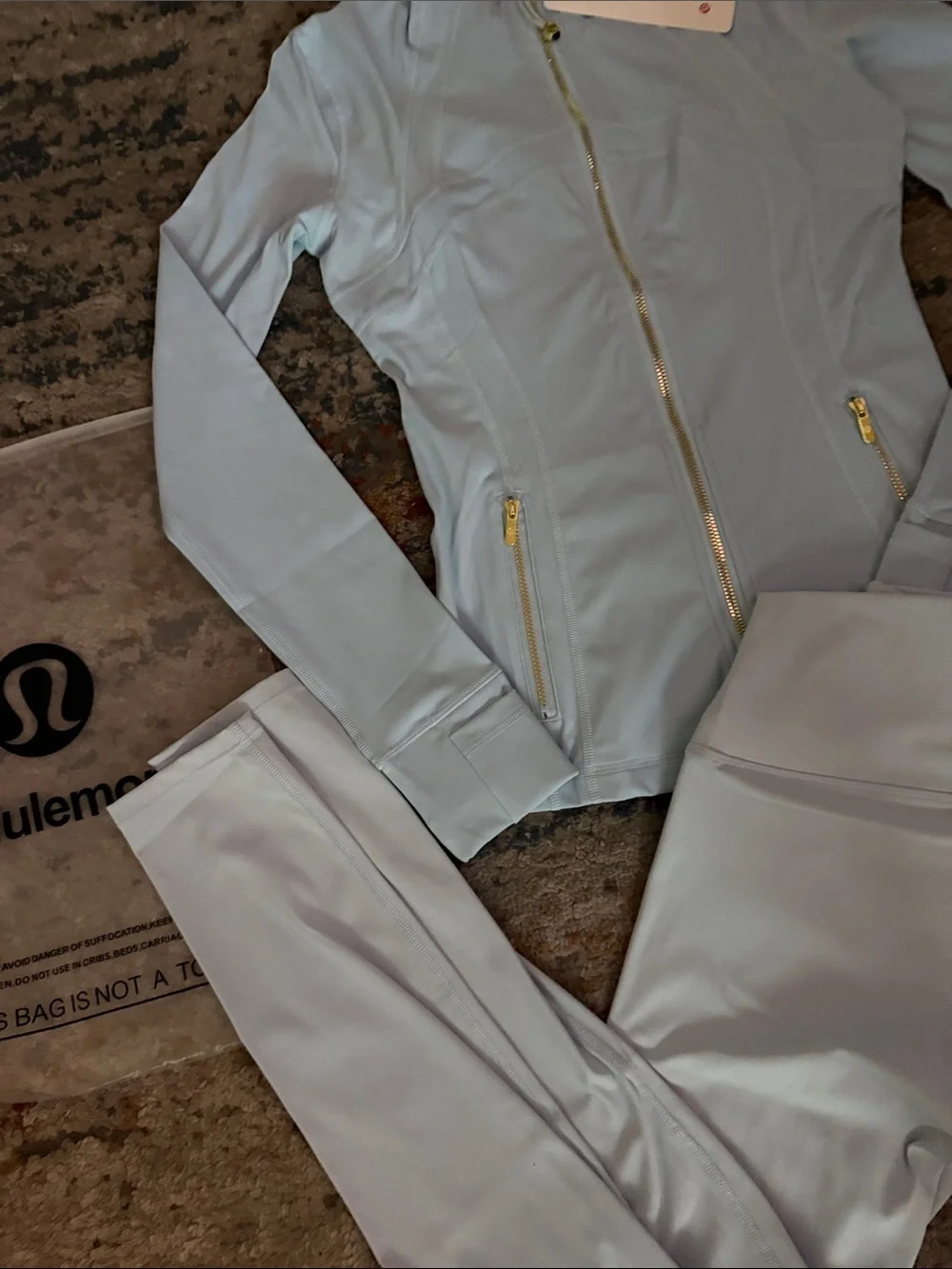 lululemon athletica Pale Blue Zip-Up Jacket with Gold Hardware